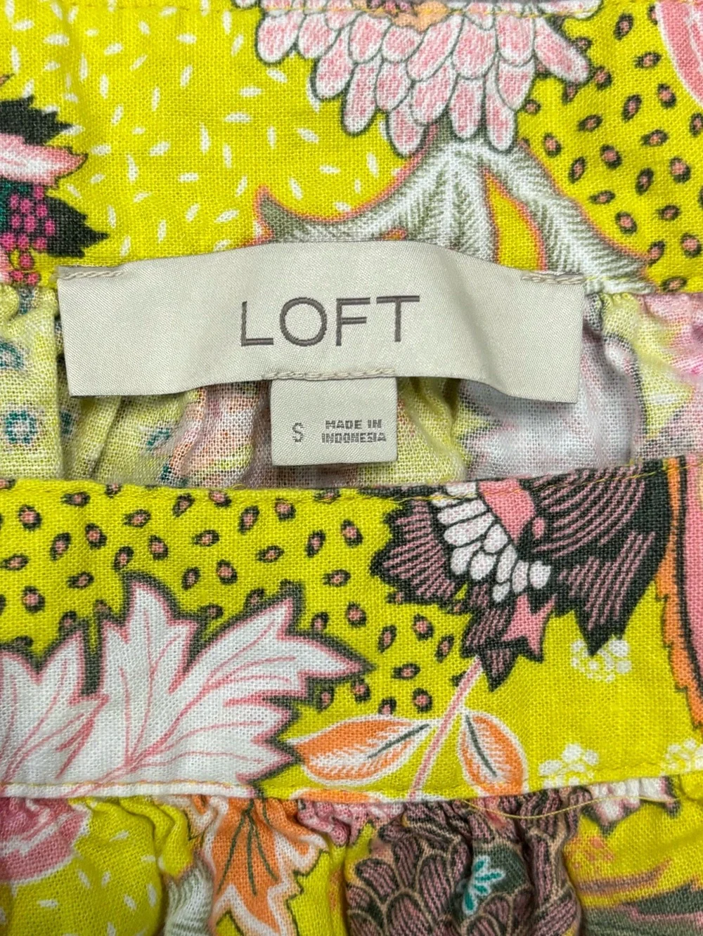 LOFT Women’s Small Yellow Multicolor Floral Puff Sleeve Blouse